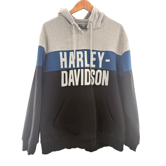 Harley-Davidson Other - Harley Davidson Men's Color Block Biker Heavyweight Hoodie Blue Black Grey XL